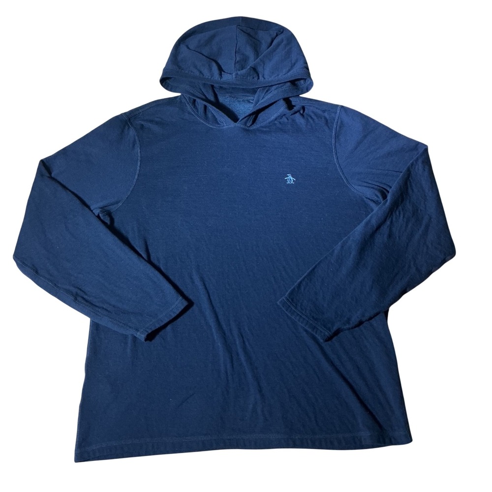 Original Penguin Mens Navy Blue Long Sleeve Hooded T-Shirt Pullover XL RT25936